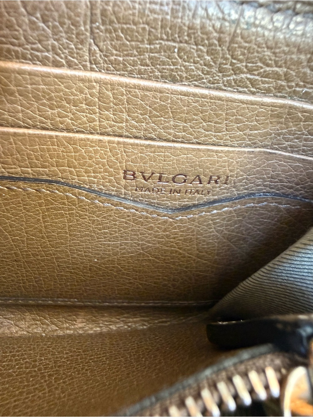 Bulgari Sage Green Leather Canvas Wallet with Zipper Charm - Picture 4 of 12